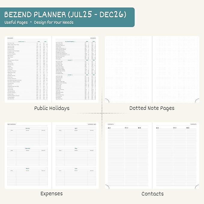 BEZEND Planner 2025-2026 Weekly and Monthly, 8.5" x 11" Academic Calendar (Jul 25-Dec 26) Vertical Daily Appointment with Hourly Timeslot & Monthly Tab, PU Leather Hardcover - Kiwi-DeskLoop Office