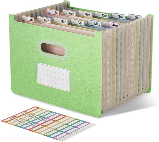 Accordion File Organizer, 12 Pockets Wheat Straw Expanding File Folders, Upright & Open Top, Monthly Bill Receipt Organizer, 100% BPA Free, Return to Nature, Healthy Living, Letter/A4 Size-Mint Green-DeskLoop Office