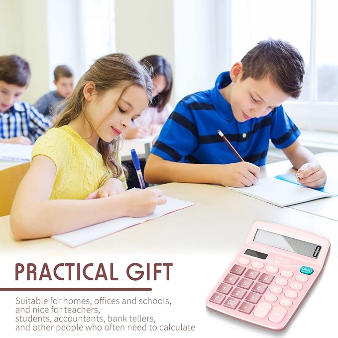 Konohan 8 Pieces 12-Digit Calculator, Solar Basic Desktop Calculator Large Display Electronic Dual Power Handheld for Home Office School(Pink)-DeskLoop Office