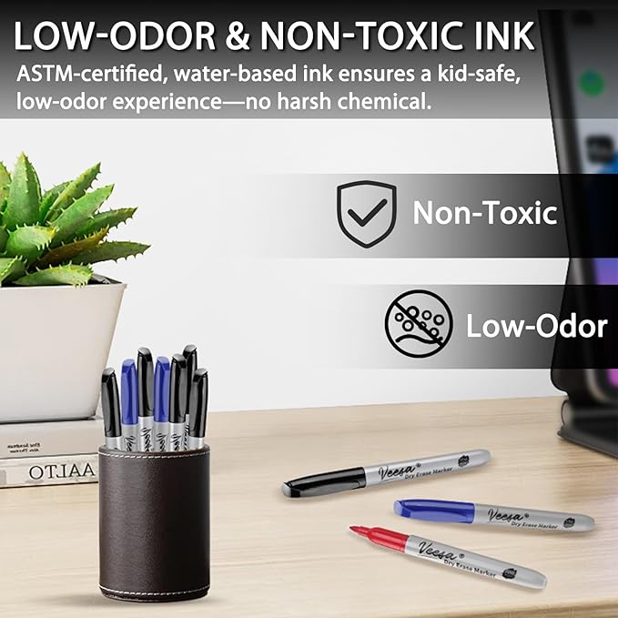 VEESA Dry Erase Markers Bulk, Fine Tip, 3 Assorted Colors, 75 Pack Low-Odor Whiteboard Marker Pens for Office Home, Back to School Supplies-DeskLoop Office