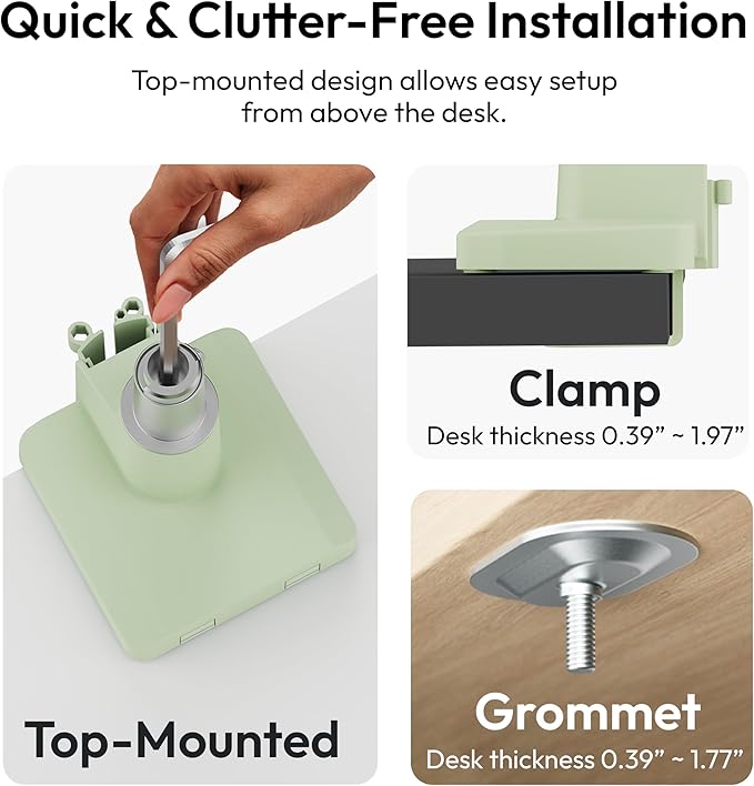 Pixio PS1S Wave Mint Green Single Monitor Arm Stand Desk Mount - Fits up to 32 inches Monitors and up to 19.8lbs. VESA Compatibility and Integrated Cable Management-DeskLoop Office