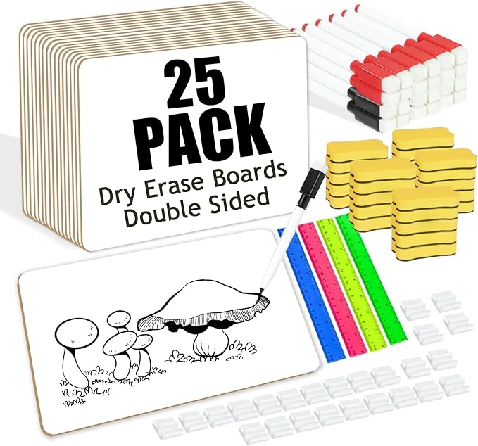 25 Pack Dry Erase Boards 9'' x 12'' Mini Double-Sided Whiteboards Safe Rounded Edges, Includes 25 Erasers, Markers, Rulers & 50 Clips, Perfect for Students, Teachers, School & Office Use-DeskLoop Office