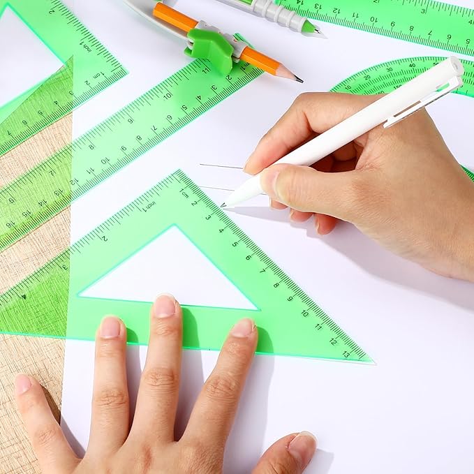 Zonon 1 Set Plastic Geometry Math Set 7 Pcs Includes 6'' / 4 '' Protractor, Drawing Compass, 45/60 Degree Triangle Rulers, 12'' / 6'' Math Ruler Transparent for Office Supplies(Green)-DeskLoop Office