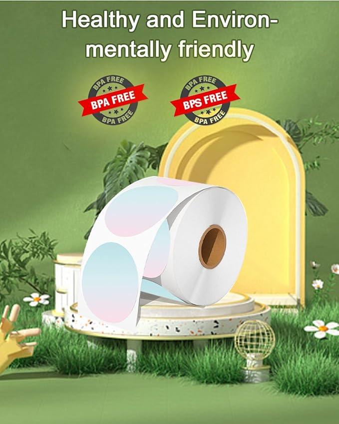 2''×2‘’ Round Circle Thermal Sticker Labels, Self-Adhesive 2 Inch Circle Direct Thermal Labels, Multi-Purpose Sticker Labels for DIY Logo Design,Name Tag,QR Code, 500 Labels/1 Roll, Gradient-DeskLoop Office