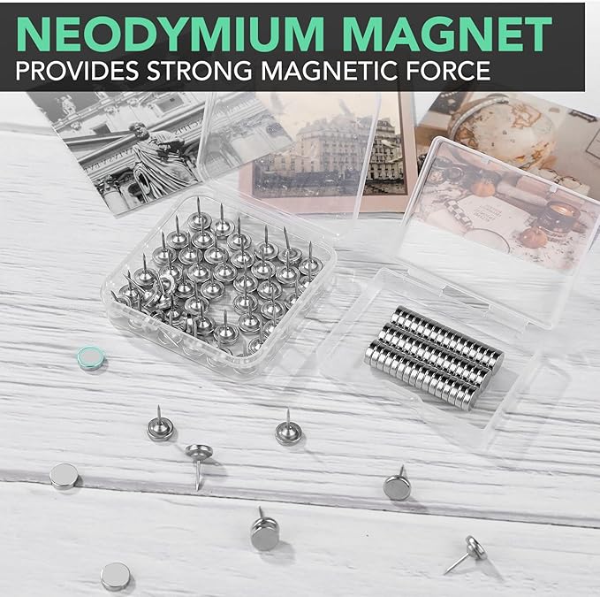 E BAVITE Magnetic Push Pins Thumb Tacks, 18 Sets Magnet Pushpins for Wall Bulletin Board Cork Board Cute Decorative Push Pin Clips for Poster Hanger Picture Hanging Classroom Accessories-DeskLoop Office