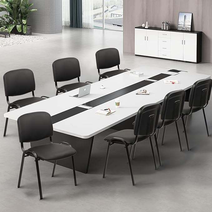 CLATINA Stacking Waiting Room Chairs, PU Leather Armless Office Guest Chair with Metal Frames, Stackable Conference Room Chairs No Wheels for Reception Lobby Side Meeting Training School, Black-DeskLoop Office