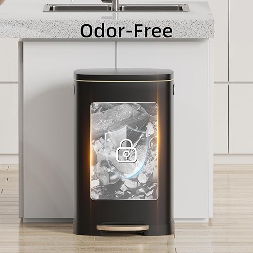 KUK 13 Gallon Kitchen Trash Can with Lid, 50L/13Gal Office Step Garbage Can for Home, Kitchen, Laundry Room, Office, Brushed Stainless Steel, Black-DeskLoop Office