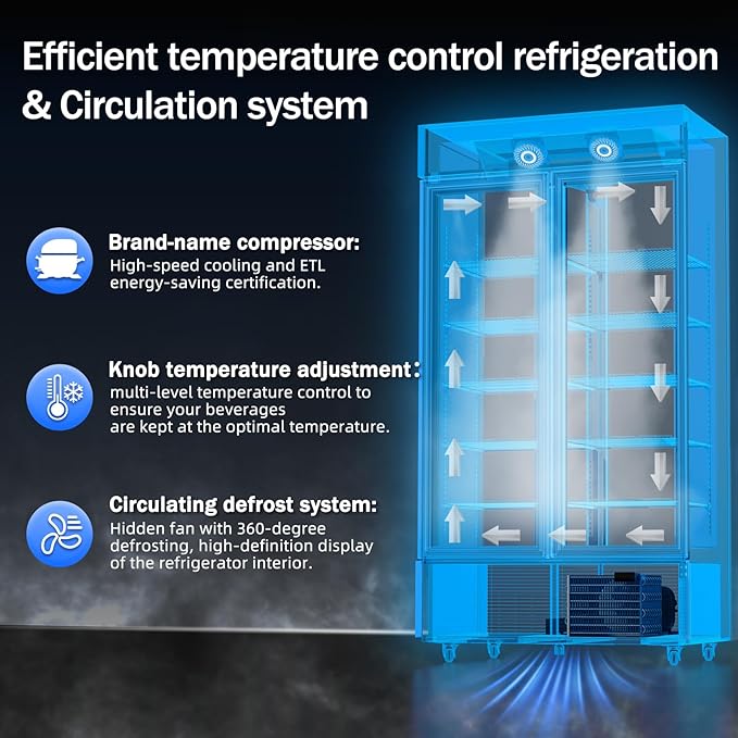 Commercial Merchandiser Display Refrigerator 40 Cu.ft. with 2 Glass Doors ETL Drink Cooler Beverage Fridge for Bars,Restaurants, Convenience Stores, Supermarkets and Offices-DeskLoop Office