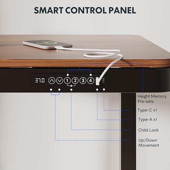 FLEXISPOT Comhar 48" Electric Standing Desk with Drawers, Quick Assembly Home Office Sit Stand Desk with Storage & USB Charging, Computer Workstation for Home Office (48" Wood, Dark Walnut/Black)-DeskLoop Office