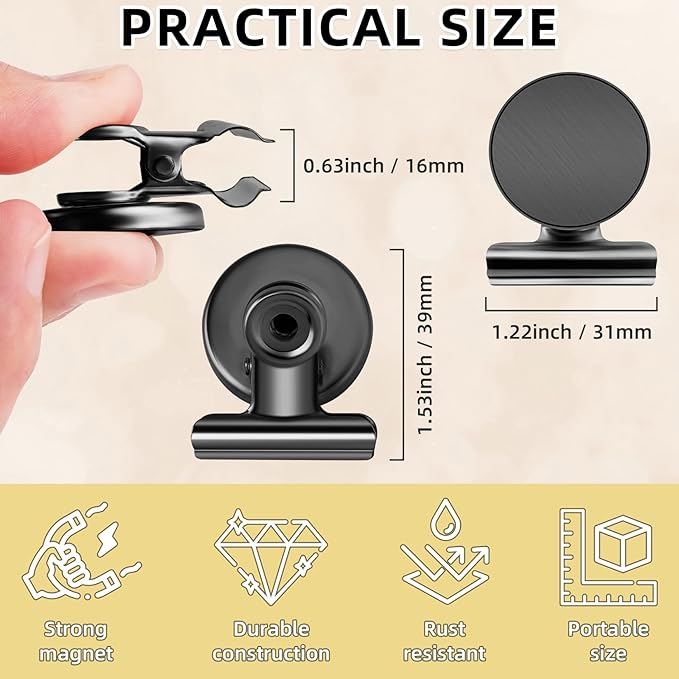 Grtard 24 Pack Magnetic Clips Heavy Duty, Black Magnet Clips for Fridge, Refrigerator Magnets, Strong Magnetic Clip, Scratch Free Magnets with Clip for Whiteboard, Refrigerator, Cruise, Locker-DeskLoop Office