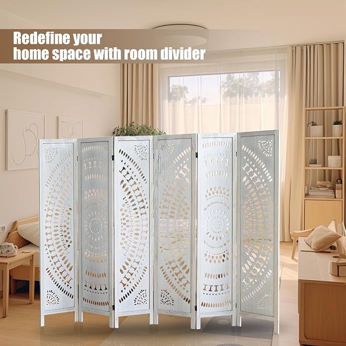 ALeesing 6 Panel Wood Room Divider Fully Assembled, Decorative Room Dividers - Image 9
