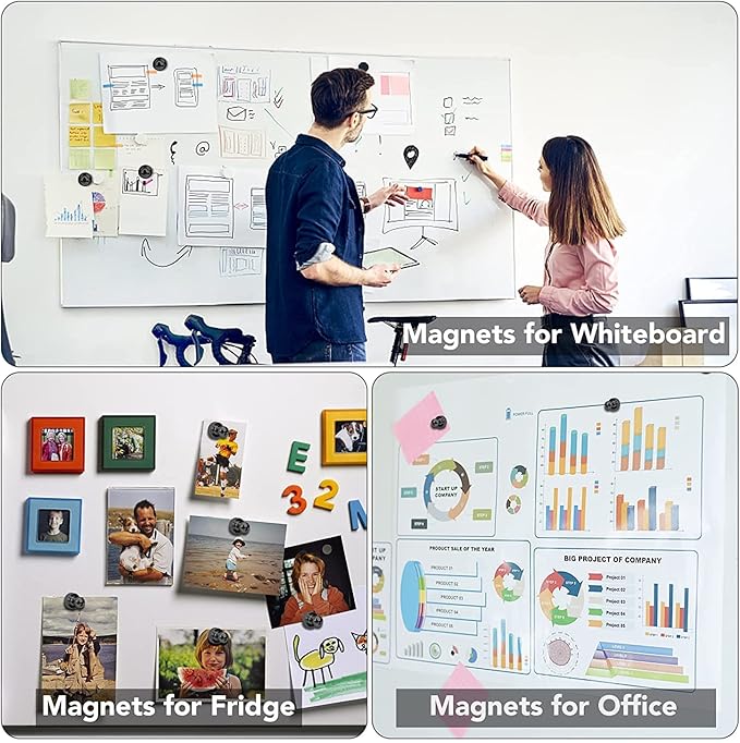 LOVIMAG 50Pcs Fridge Magnets, Black Refrigerator Magnets for Whiteboard, Strong Metal Magnets for Fridge, Whiteboard, Office, Classroom, Map, Kitchen,Magnetic Push Pins, Thumb Tacks Magnets-DeskLoop Office