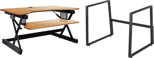 Rocelco 40" Large Height Adjustable Standing Desk BUNDLE - Quick Sit Stand Up Dual Monitor Riser - Gas Spring Assist Computer Workstation - Retractable Keyboard Tray - Teak Wood Grain (R DADRT-40-FS2)-DeskLoop Office