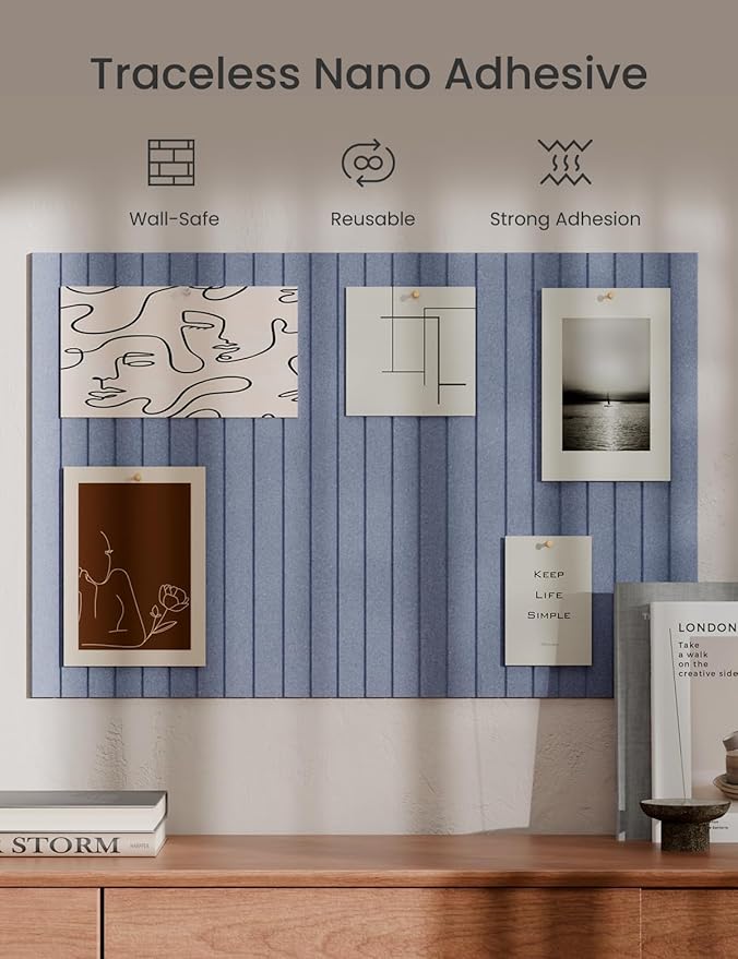 Bumusty Large Cork Board Alternative-36 x24 Felt Bulletin Board Tiles, with 30 Pushpins, 40 Adhesive Tabs, 6-Pack Slat Wall Paneling, Cork Boards for Office Push Pin Board Felt Board-Soft Periwinkle-DeskLoop Office