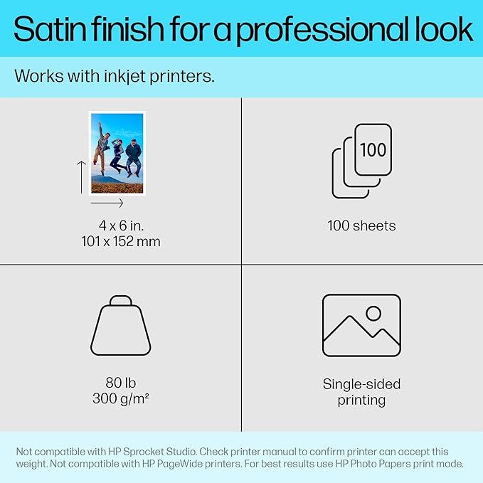 HP Premium Plus Photo Paper, Satin, 4x6 in, 100 sheets (CR666A)-DeskLoop Office