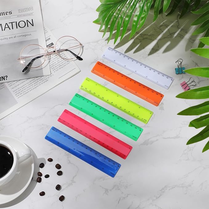 Zonon 6 Pcs 6 Inch Ruler Bulk Colorful Plastic Flexible Straight Metric Rulers with Centimeters and Inches Drafting Measuring Tool for Classroom School Students Education-DeskLoop Office