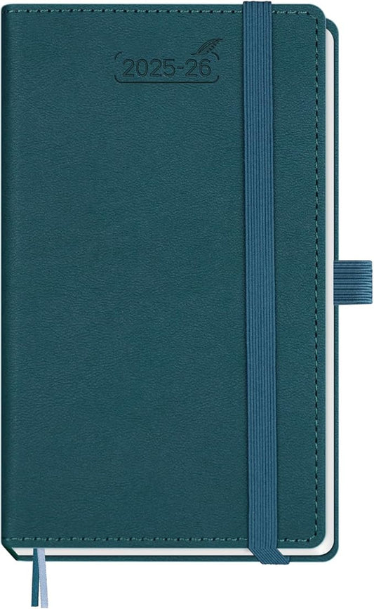 BEZEND Pocket Planner 2025-2026 Weekly and Monthly, 3.5" x 6" Academic Planner (Jul 25-Dec 26) 18-Month Mid-Year Calendar Book, Storage Pocket, Pen Holder, PU Leather Hardcover - Dark Green-DeskLoop Office