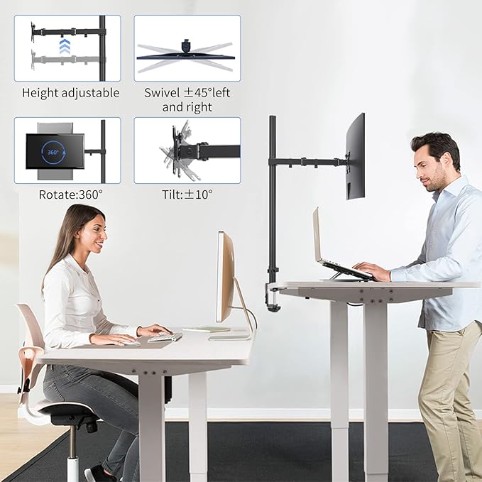 Pholiten Extra Tall Single Monitor Desk Mount Stand with 31.5inch Pole for 13 to 32 inch Screens,Fully Adjustable Monitor Arm Mount for Desk,Holds up to 22lbs-DeskLoop Office