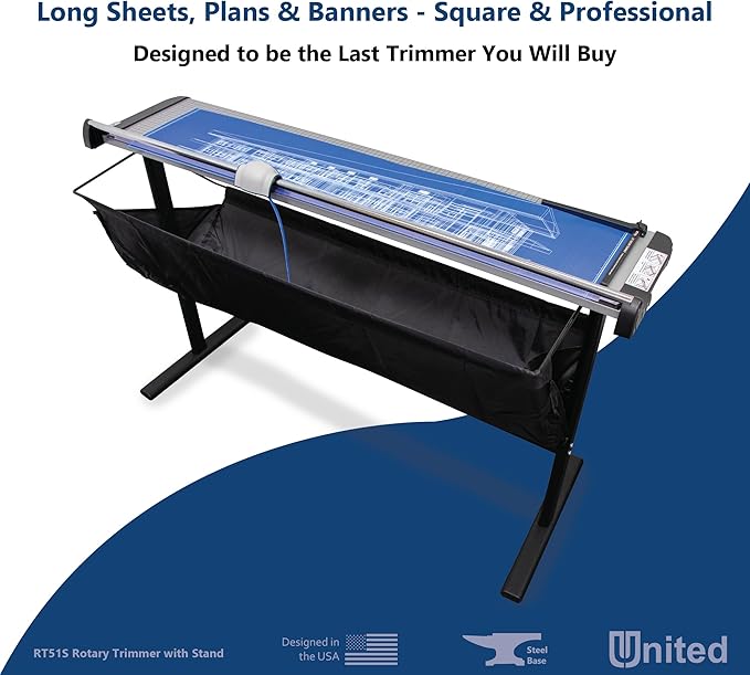 United Office Products RT51S Commercial Rotary Paper Trimmer with Stand and Fabric Catch Tray, Sturdy Metal Base, 51" Cut Length, 10 Sheet Capacity, Paper Cutter for Offices, Schools and Crafts-DeskLoop Office