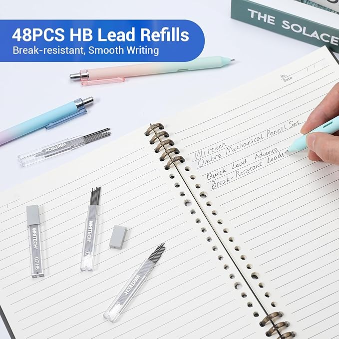 WRITECH Up Mechanical Pencil Set: 6ct Gradient Barrel 0.7mm Mechanical Pencils with 4 Tubes of HB Lead Refills and 2 Extra Erasers for Writing Drawing Sketching Drafting-DeskLoop Office