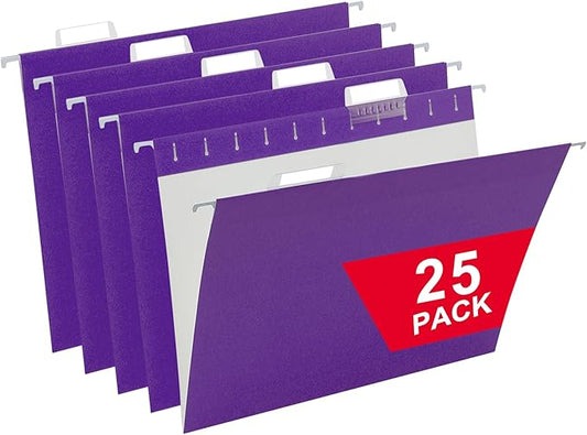Purple Hanging File Folders,25 Packs Letter Size File Folder,Designed for Bulky Files,Filing Cabinet,1/5 Adjustable Tabs for Office,School,Home-DeskLoop Office
