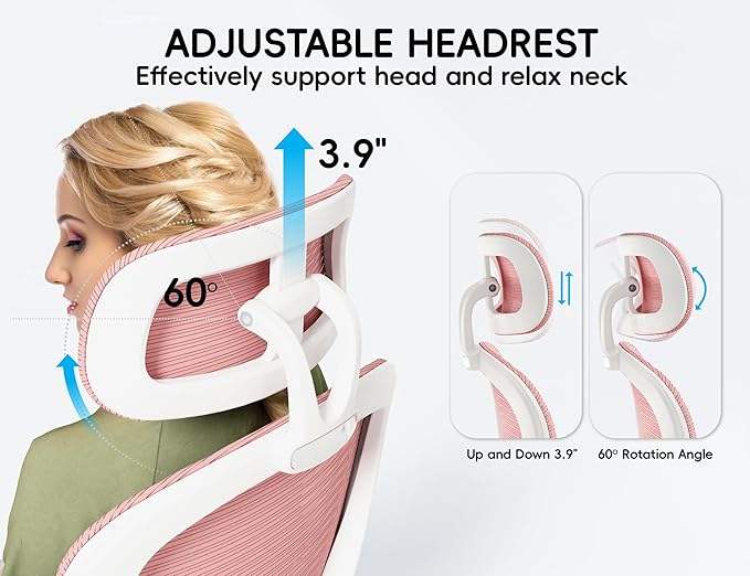 TRALT Office Chair - Ergonomic Office Chair with Back Support, Computer Chair - Home Office Desk Chairs, 330lbs Wide Seat Big and Tall Office Chairs with Headrest, Comfy Desk Chairs (Pink)-DeskLoop Office