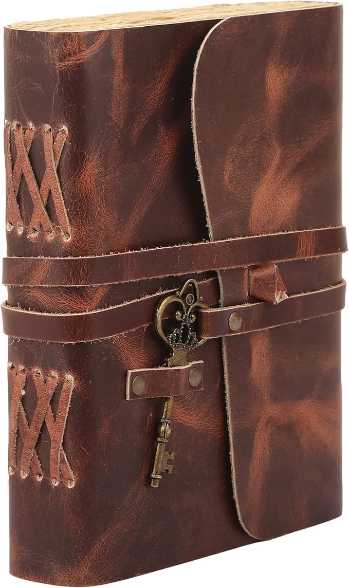 Leather Journal with Deckle Edge Paper 8x6 inch and Vintage Key | Handmade - Image 6