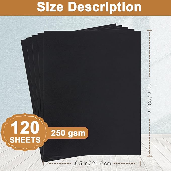 120 Sheets Black Cardstock 8.5 x 11 Printer Paper, 92lb Heavyweight Black Card Stock for DIY Cards, Thank You Cards, School Crafting, Wedding, Invitations-DeskLoop Office
