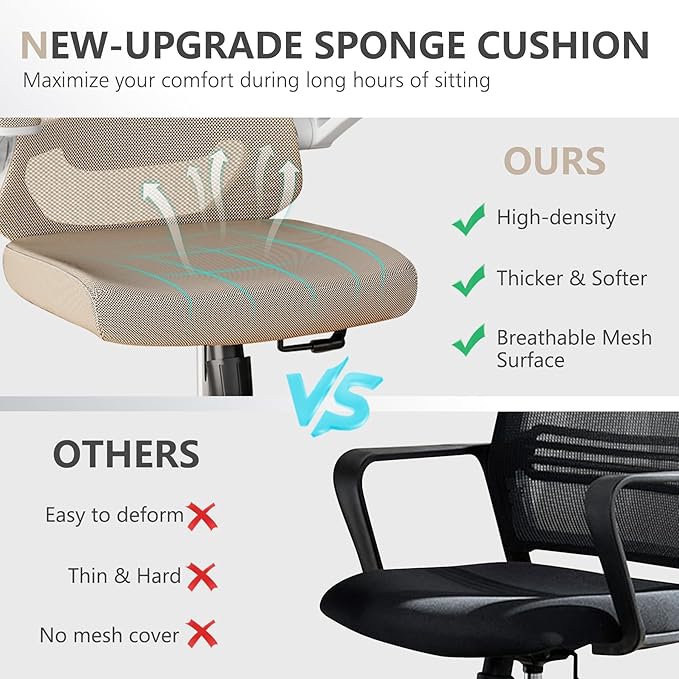 Desk Offiice Chair, Ergonomic Comfy Mesh Chair, Home High Back Gaming Executive Chair with Wheels, Compute Capacity 350LBS, Lumbar Support, Adjustable Headrest, Flip-up Armrest-DeskLoop Office