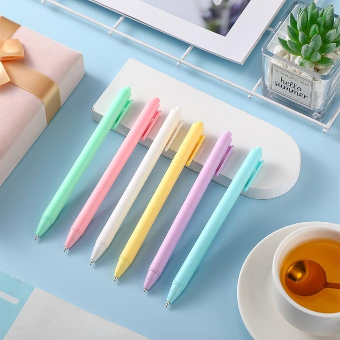 Yexiya 150 Pcs Retractable Gel Ink Pens Bulk Cute Pastel Gel Ink 0.5mm Fine Point Macaron Style Writing Cute Black Pens for Smooth Writing Journaling Taking Notes School Office Home-DeskLoop Office