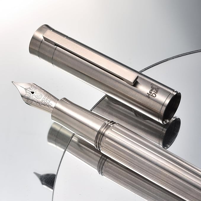 Hongdian T1 Titanium Fountain Pen, Iridium Fine Soft Nib Chinese Knot Carving with Converter and Metal Case Set-DeskLoop Office