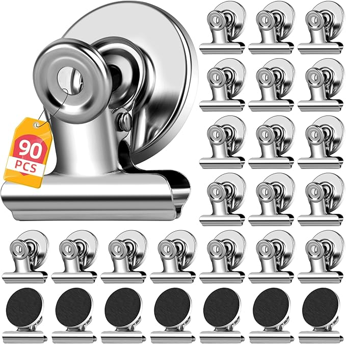 90 Pack Fridge Magnet Refrigerator Magnets, Strong Magnetic Clips Whiteboard Magnets, Magnet Clips Heavy Duty, Clip Magnets for Photo Displays, Home, Office, Classroom (Silver)-DeskLoop Office