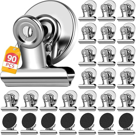 90 Pack Fridge Magnet Refrigerator Magnets, Strong Magnetic Clips Whiteboard Magnets, Magnet Clips Heavy Duty, Clip Magnets for Photo Displays, Home, Office, Classroom (Silver)-DeskLoop Office