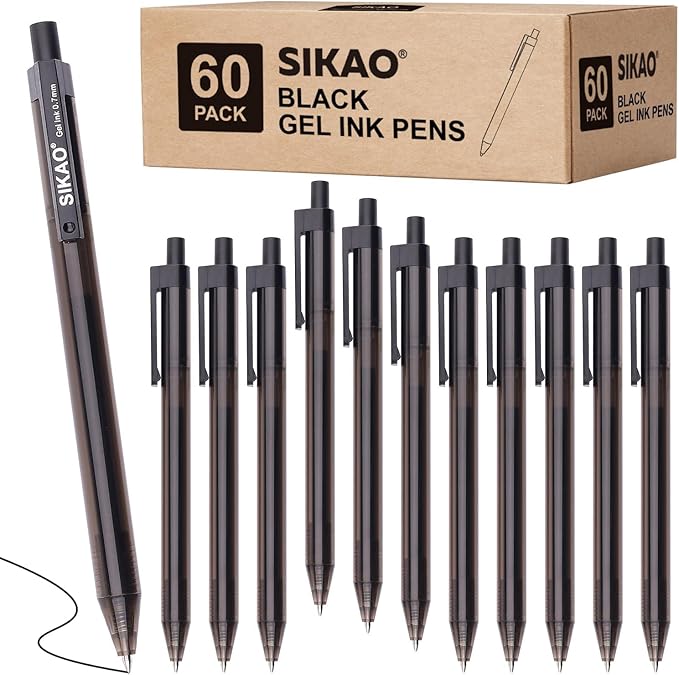 Black Gel Pens Bulk, Fine Point Smooth Writing No Smudge, 0.7mm Ink, Retractable Rollerball, Server, Office Lapiceros (60 Pack)-DeskLoop Office