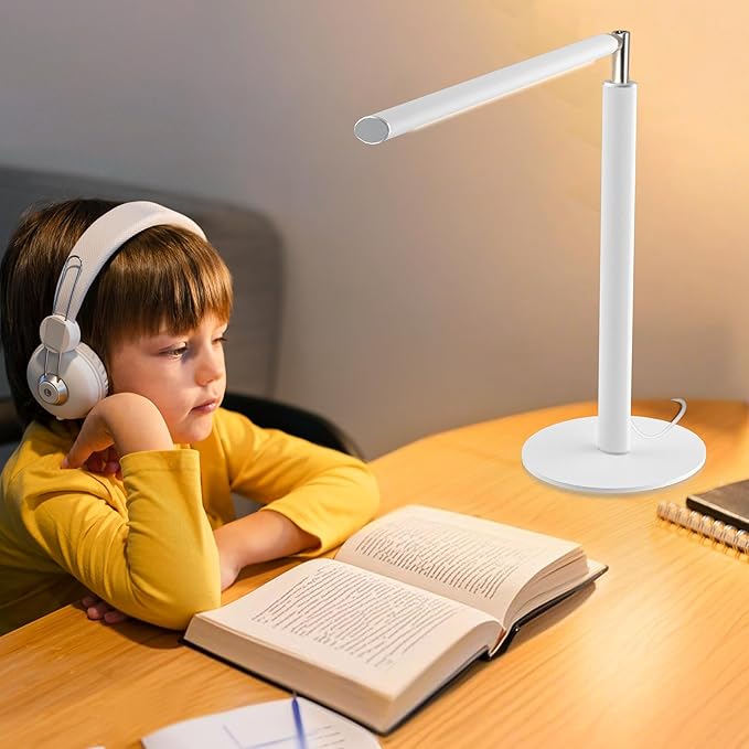 White LED Desk Lamp - Foldable Industrial Desk Light for Home Office, 15W Dimmable Table Lamp for Reading with Base, 4 Color Temps, 16" Eye Caring Metal Desktop Task Lamp for College Dorm Study-DeskLoop Office