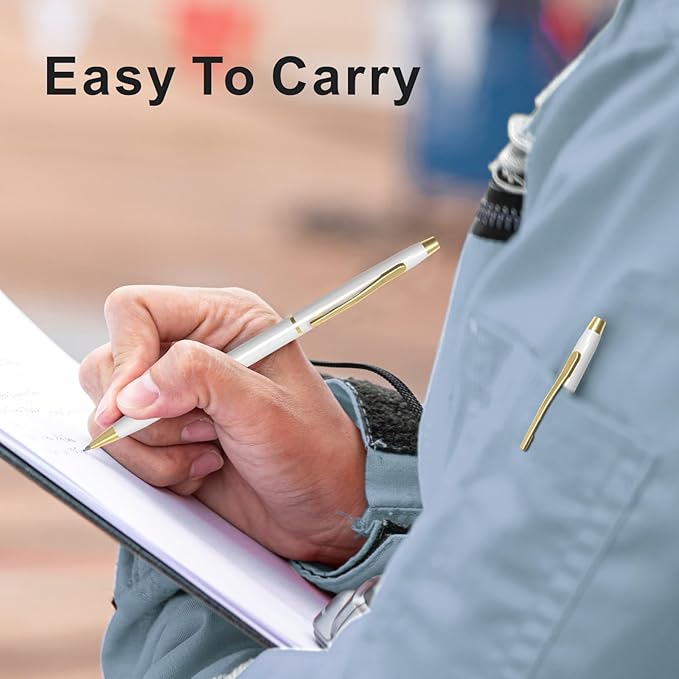 Cambond Ballpoint Pens White Pens - Black Ink Bulk Pens 1.0 mm Medium Point Retractable Metal Pen Comfortable Writing for Men Women Police Uniform Office Business, 10 Pack (White)-DeskLoop Office