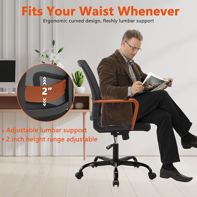 CLATINA Ergonomic Rolling Mesh Desk Chair with Executive Lumbar Support and Adjustable Swivel Design for Home Office Computer Black 8 Pack-DeskLoop Office