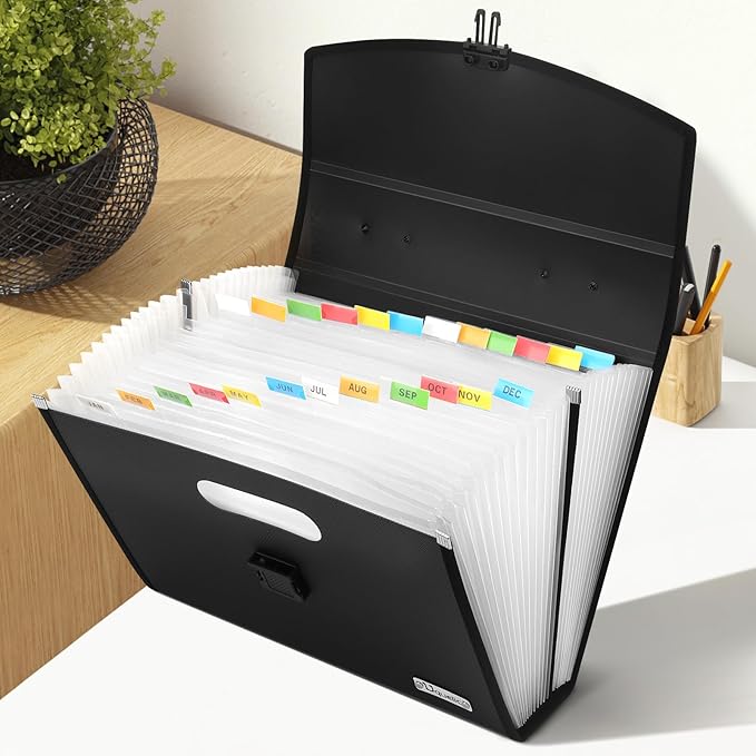 Uquelic 26 Pockets Expanding File Folder Organizer - Upgraded Durable Buckle, Accordion Folder Base with Ergonomic Portable Handle/Large A4 Letter Size Document Organizer, Folders with Pockets-DeskLoop Office
