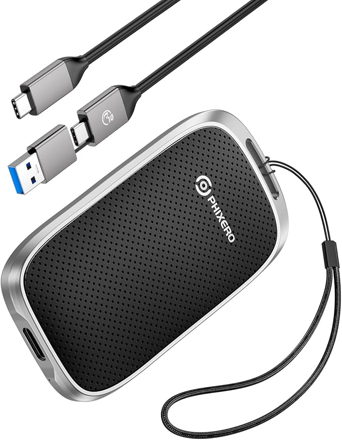 PHIXERO P5 2TB External Portable SSD - 5Gbps USB C External Hard Drive with 2-in-1 Cable for PC, Mac, PS5, Xbox | 5ft Drop Resistance, Free Lanyard, 5-Year Warranty-DeskLoop Office