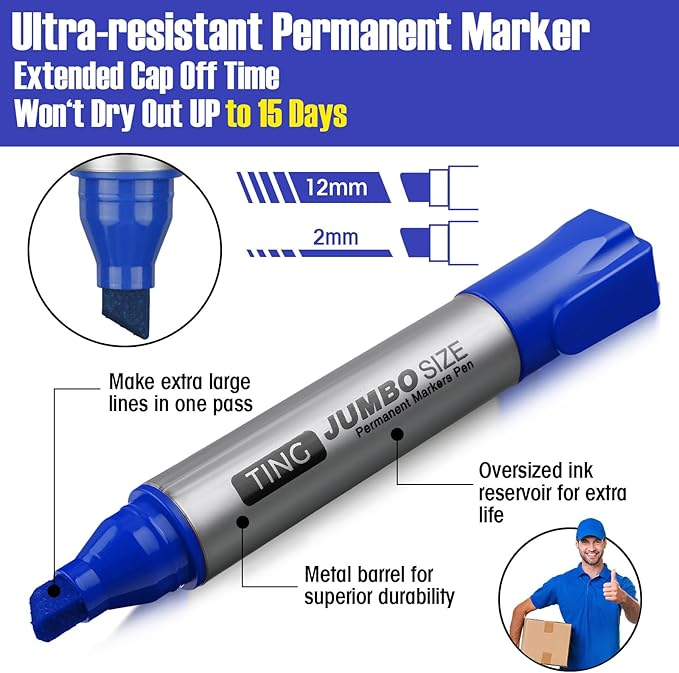 Fuutreo 32 Pcs Jumbo Permanent Markers Bulk Large Chisel Tip Permanent Markers Waterproof Jumbo Pens Quick Drying Office Teacher Supplies(Black, Green, Blue, Red)-DeskLoop Office