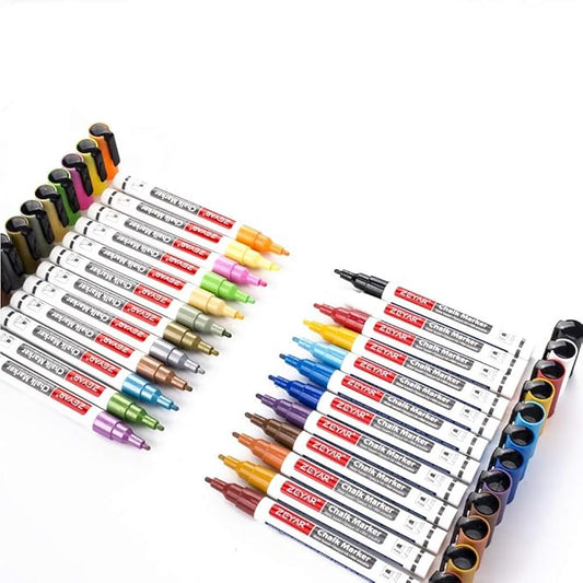 ZEYAR Liquid Chalk Marker-Wet Erase Marker, 24 Colors, 1.2mm Fine Tip for Detailed Drawing, Writes on Nonporous Chalkboards, Bistro Boards, Windows, Plastic and more (24 Colors)-DeskLoop Office