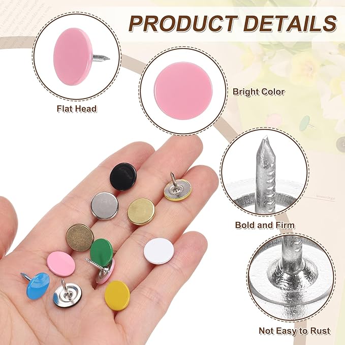 uxcell 60Pcs Upholstery Tacks, 11mmx10mm Flat Head Thumb Tack Decorative Furniture Nails Push Pins for Furniture Sofa Headboards, Pink-DeskLoop Office
