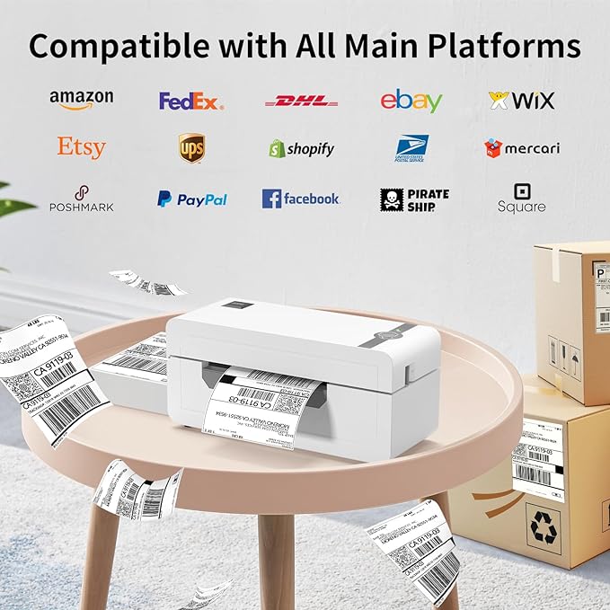 JADENS Bluetooth Thermal Label Printer, 4x6 Wireless Label Printer for Shipping Packages, Support Android, iOS, Mac OS, and Windows, Widely Used for Amazon, Ebay, Shopify, Etsy, USPS-DeskLoop Office