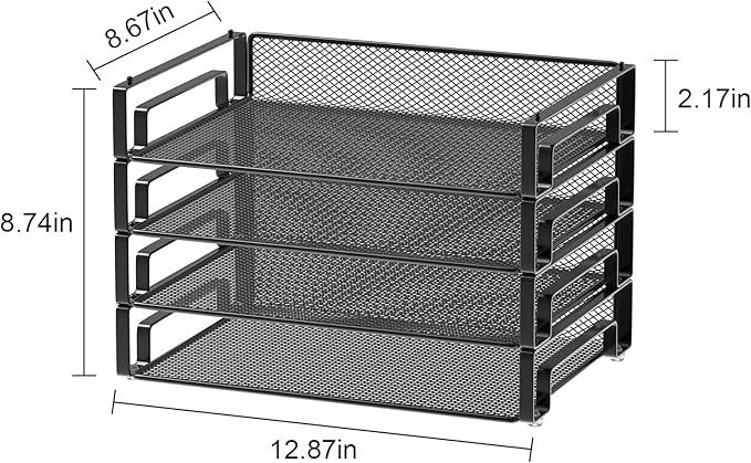 Samstar 4 Pack Stackable Letter Paper Tray, Desk File Organizer Paper Sorter for Letter/A4 Size Folders Documents, Mesh Made-DeskLoop Office