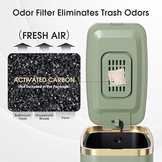 CEROELDA Small Bathroom Trash Can with Lid Soft Close-5L/1.3 Gal Slim Garbage Can-Metal Step Wastebasket-Rectangle Narrow Waste Bin for Office, Bedroom, Toilet, Live Room-Green-DeskLoop Office