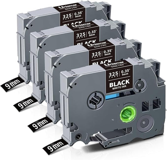 Unismar TZe-325 Compatible for Brother Ptouch 9mm 0.35 Laminated White on Black Label Tape TZ325 TZ Tape Work for Label Maker PTD220 PTD200 PTD210 PTD400 PTH100 PTH110 PT1280, 3/8'' x 26.2', 4-Pack-DeskLoop Office