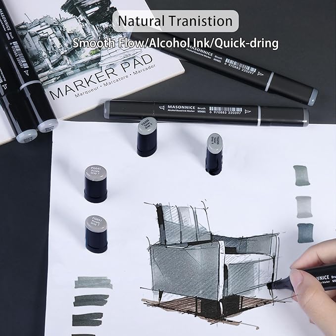 Gray Grey Alcohol Markers Brush Tip, 30pc Warm Neutral Cool Grey Markers Set for Adults Artist Coloring Book Shading Layering Drawing Sketching Brush Chisel Tips Gifts-DeskLoop Office