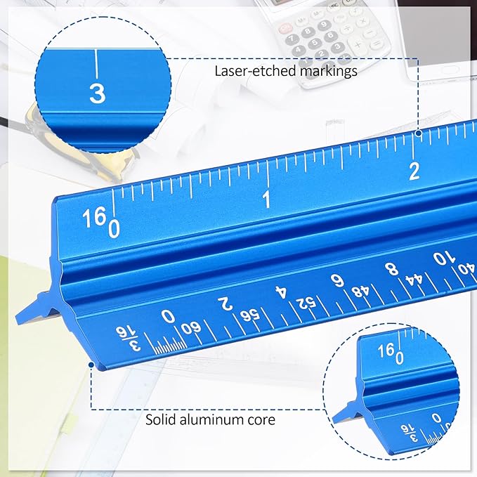 Fumete 12 Pack 6 Inch Architectural Engineering Scale Rulers Small Scale Ruler Pocket Size Scale Ruler Construction Rulers Imperial Measurements for Architects Engineering, Draftsman Drawing(Blue)-DeskLoop Office
