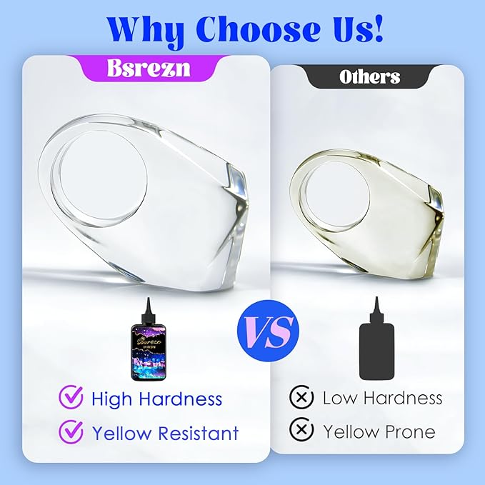 Bsrezn 500g UV Resin Hard with 2 Pairs of Gloves Crystal Clear Premixed Resina UV for Jewelry Making (100g x 5)