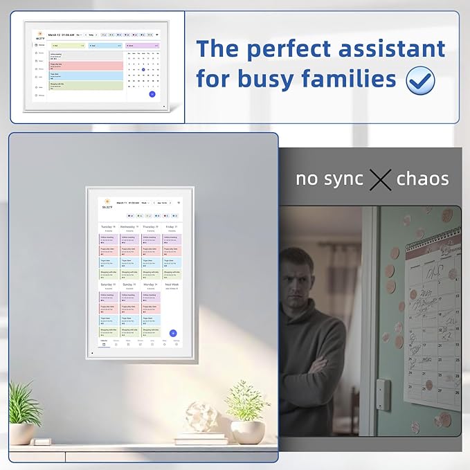 21.5 Inch Digital Calendar, Electronic Chore Chart, Smart Weekly and Monthly Planner 1920 * 1080P IPS Touchscreen Wall and Desk Calendar for Family Schedules, White-DeskLoop Office